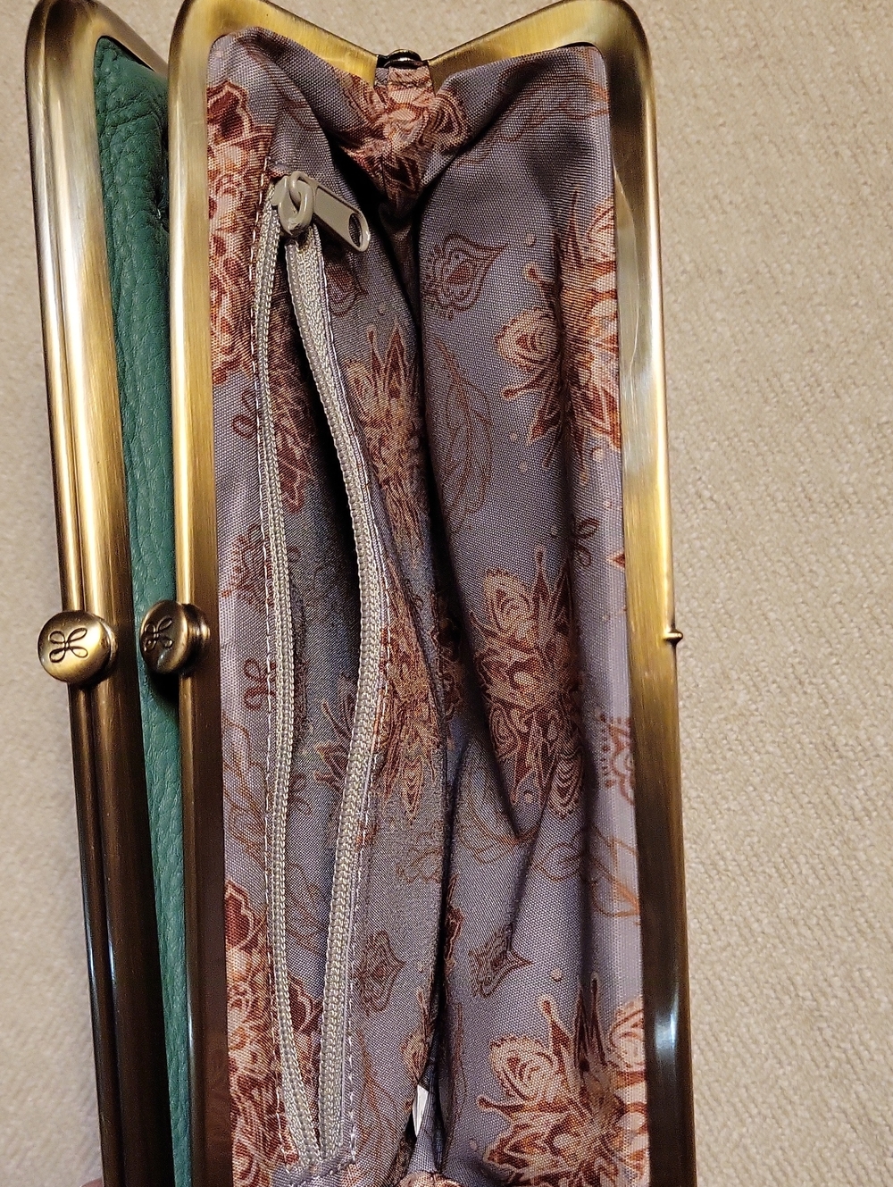 HOBO Lauren Dusty Teal/Mint Green Leather Frame Clutch Wallet - Picture 8 of 15